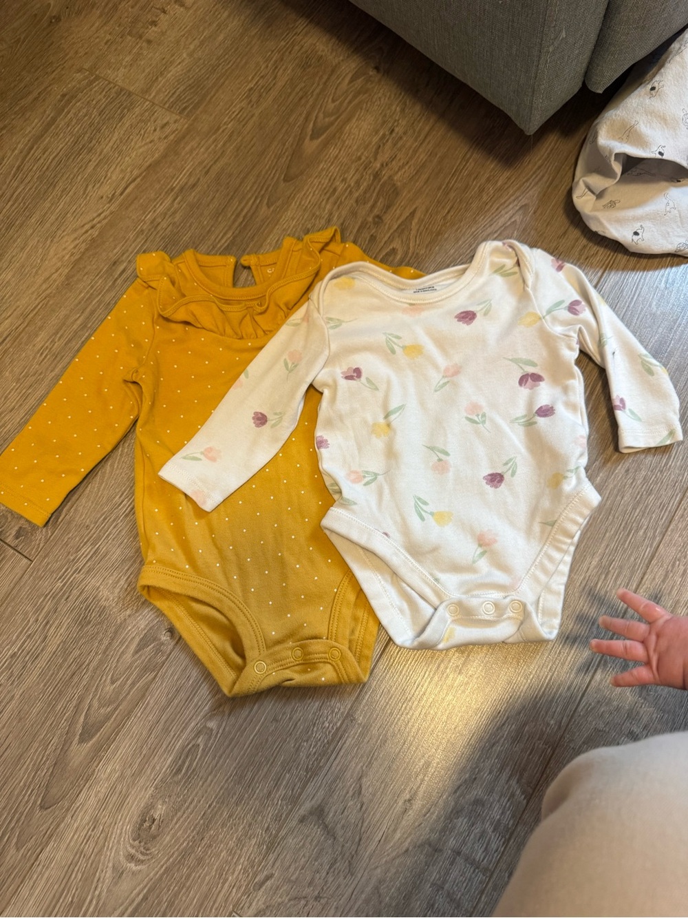Baby Long-Sleeve One-Piece Bodysuits - Mustard Dot & Cream Floral